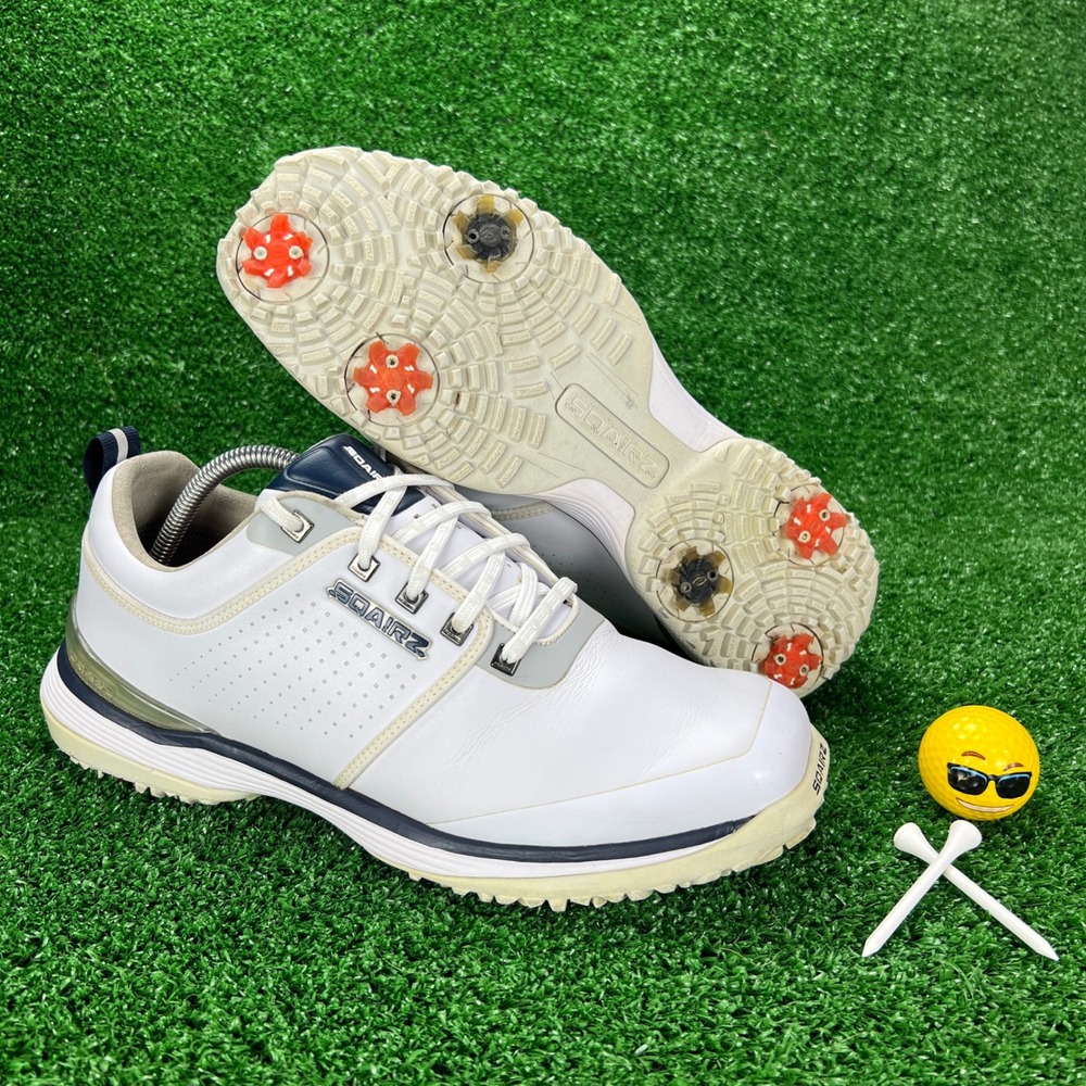 SQAIRZ Arrow Mens Golf Shoes White Navy Spiked Square Toe Size 10 Waterproof